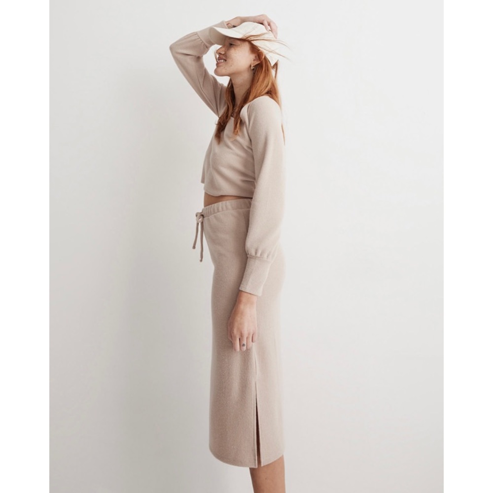 🆕 Madewell Ribbed Drawstring Midi Skirt - Picture 2 of 5